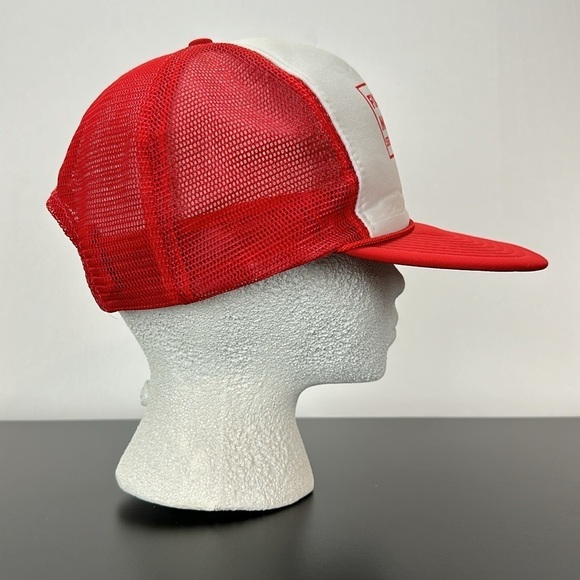 Vtg Nissin Red White Cap Trucker Hat Snap Back Fix All Electric Motor Service - Picture 3 of 11